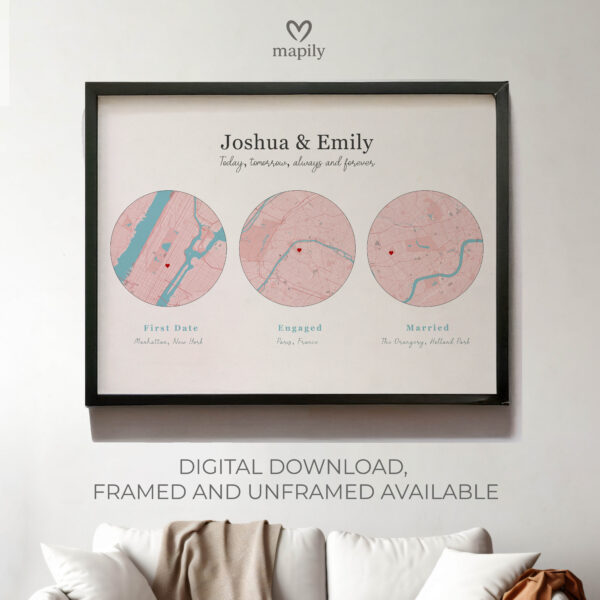 Marriage Gift - Personalised Wedding Anniversary Gift - Multi Event Locations