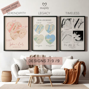 Minimalist map-inspired artwork Personalized Anniversary Gift, ideal for a thoughtful interior touch