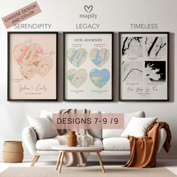 Minimalist map-inspired artwork Personalized Anniversary Gift, ideal for a thoughtful interior touch