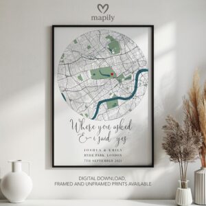 Contemporary print featuring Engagement Location Map, designed for stylish living spaces