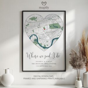 Clean and bold design showcasing Marriage Location Map, ideal for a gallery wall