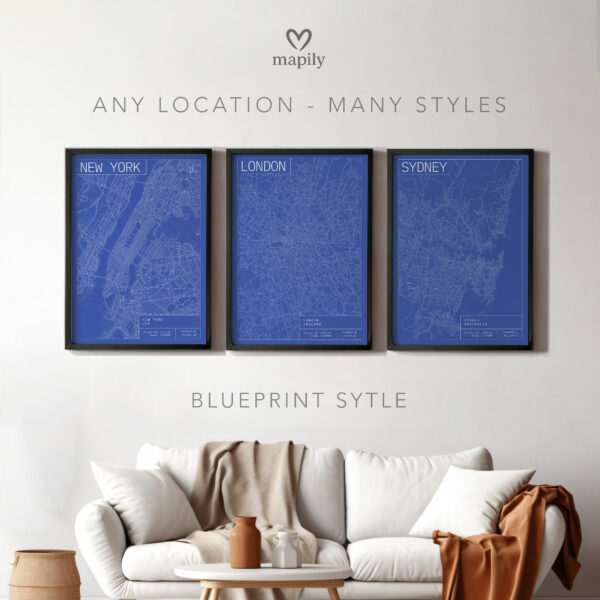 Framed modern design print Custom Map Prints, created with visual clarity and purpose