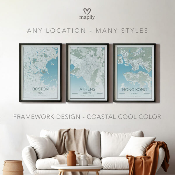 Framed and refined artwork of City Map Prints, designed for stylish interiors
