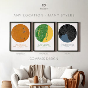 Designer wall art showcasing Any Location Map Print, adding elegance to your surroundings