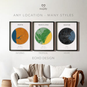 Contemporary print featuring Any Location Map Print, designed for stylish living spaces