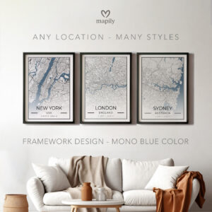 Clean layout print featuring Any Location Map Print, ideal for modern living spaces