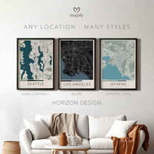 Clean and bold design showcasing Any Location Map Print, ideal for a gallery wall
