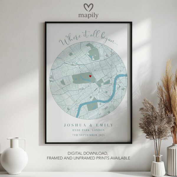 Minimalist map-inspired artwork Personalised Night We Met Gift, ideal for a thoughtful interior touch
