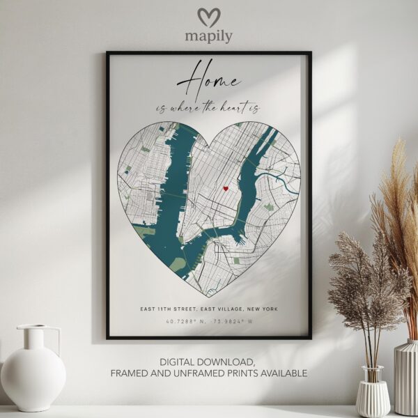 Home is Where the Heart Is Print, First Home, Gift Map
