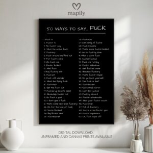 Contemporary quote print with minimalist type design 30 Ways to Say Fuck, a subtle yet powerful wall statement