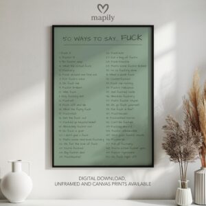 Bold text-based wall art 30 Ways to Say Fuck, crafted for a modern interior with a touch of attitude