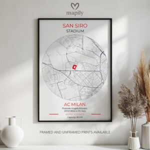 Clean and bold design showcasing AC Milan Stadium Map, ideal for a gallery wall