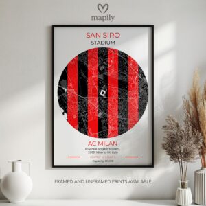 Contemporary print featuring AC Milan Stadium Map, designed for stylish living spaces