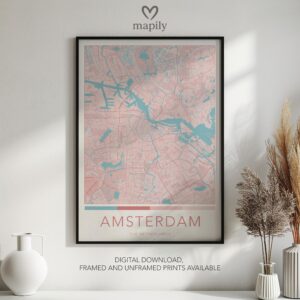 Design-forward art print showcasing Amsterdam Map, perfect for home or workspace