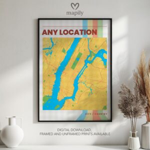Visual celebration of Custom Map Prints, expressed through modern graphic design