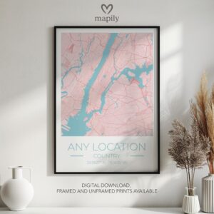 Decorative wall piece featuring Any Location Map Print, created to blend with modern settings