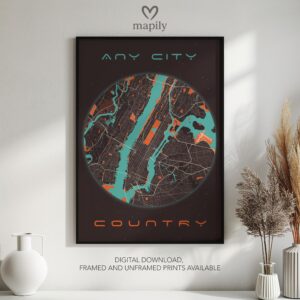 Sleek map-inspired artwork of City Map Prints, designed to complement your space