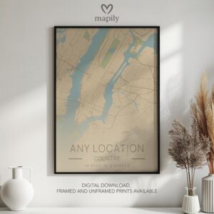 Personalised wall decor print Custom Map Prints, crafted with thoughtful design