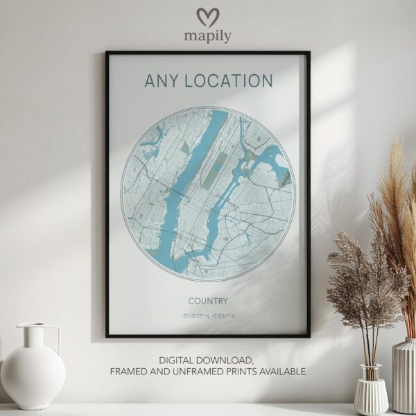 Modern wall art design featuring Custom Map Prints, created with clean lines and style
