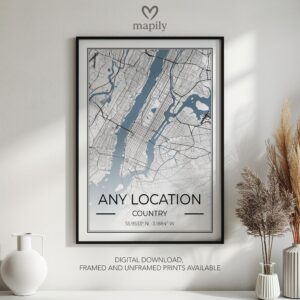 Minimalist map-inspired artwork Custom Map Prints, ideal for a thoughtful interior touch