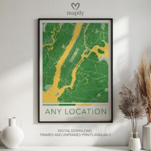 Meaningful location art Any Location Map Print, brought to life in a modern style