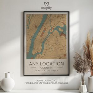 Framed art print featuring City Map Prints, offering a balance of simplicity and sentiment