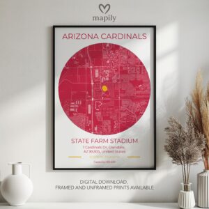 Designer wall art showcasing Arizona Cardinals Stadium Map, adding elegance to your surroundings