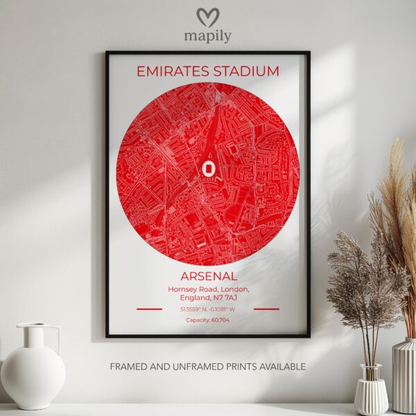 Timeless print of Arsenal Stadium Map, crafted for those who appreciate subtle details