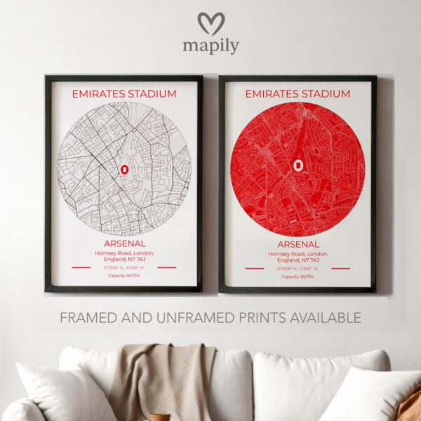 Visual celebration of Arsenal Stadium Map, expressed through modern graphic design