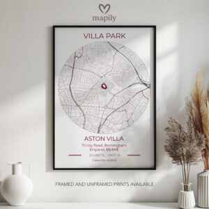 Stylish wall print highlighting Aston Villa Stadium Map, crafted for timeless interiors