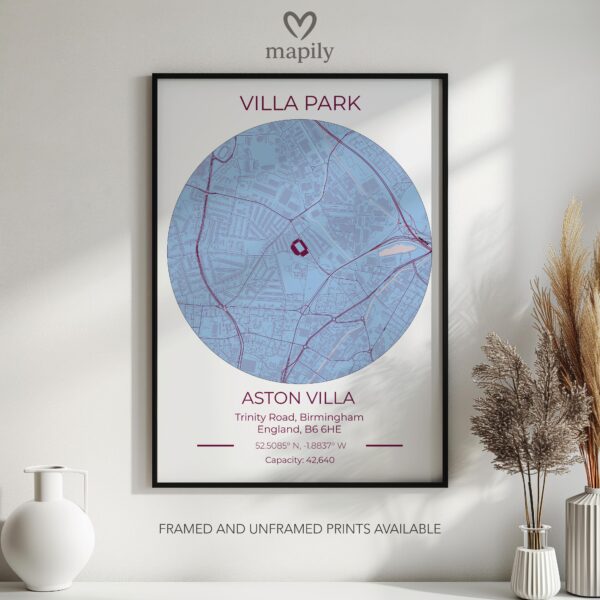 Subtle yet impactful design print Aston Villa Stadium Map, highlighting place and meaning
