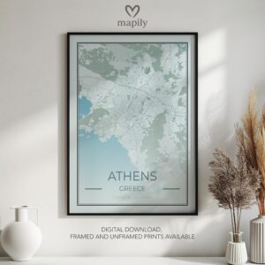 Tasteful art piece Athens Map, created to celebrate location and memory