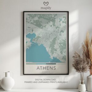 Tasteful and modern wall artwork Athens Map, suited for any room