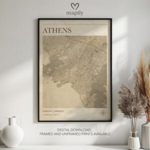 Subtle yet impactful design print Athens Map, highlighting place and meaning