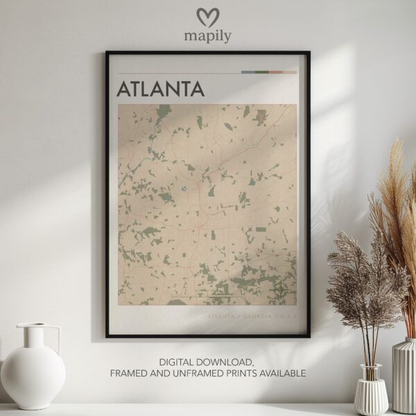 Custom artwork print Atlanta Map, tailored for simplicity and emotional value