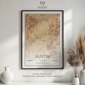 Crisp and clean artwork featuring Austin Map, designed to elevate any interior