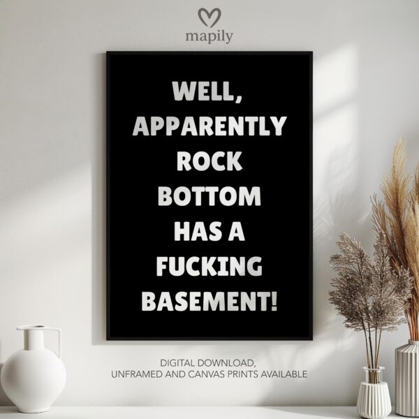 Minimalist framed art print with a clean and sophisticated design Rock Bottom Basement, blending seamlessly into any space