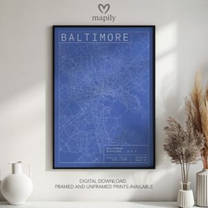 Contemporary print featuring Baltimore Map, designed for stylish living spaces