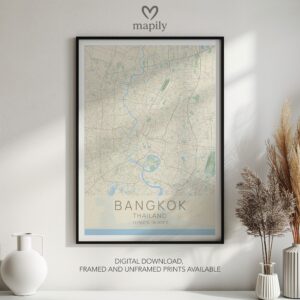 Clean and bold design showcasing Bangkok Map, ideal for a gallery wall