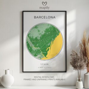 Striking graphic representation of Barcelona Map, designed to complement modern decor