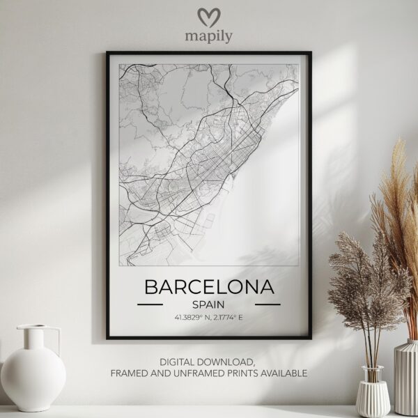 Custom-designed art print Barcelona Map, capturing a meaningful place or moment