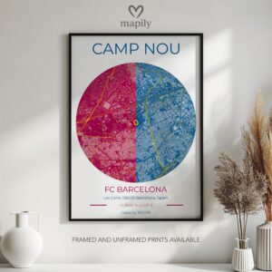 Statement wall art featuring Barcelona Stadium Map, with a minimalist and personal touch