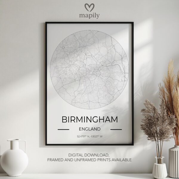 Crisp and clean artwork featuring Birmingham Map, designed to elevate any interior