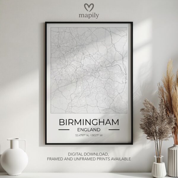 Contemporary print featuring Birmingham Map, designed for stylish living spaces