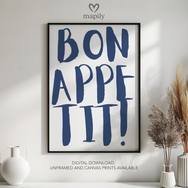 Contemporary quote print with minimalist type design BonAppetit, a subtle yet powerful wall statement