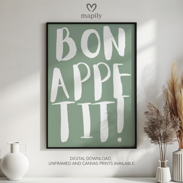 Clean and modern typography artwork BonAppetit, ideal for home office inspiration