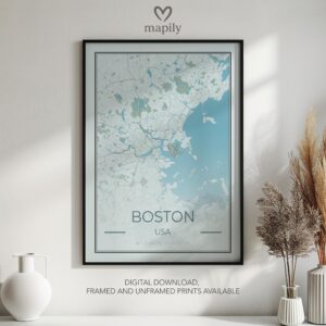Sleek map-inspired artwork of Boston City Map, designed to complement your space