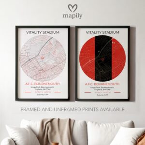 Meaningful location art Bournemouth Stadium Map, brought to life in a modern style