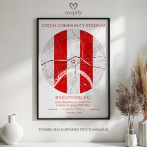 Elegant framed artwork showcasing Brentford Stadium Map, perfect for a statement wall