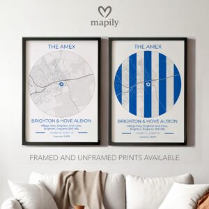 Decorative wall piece featuring Brighton Stadium Map, created to blend with modern settings